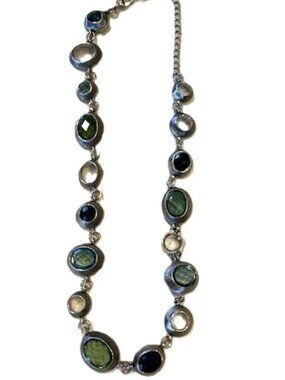 Women's Silver Necklace with Green/Blue Stones.